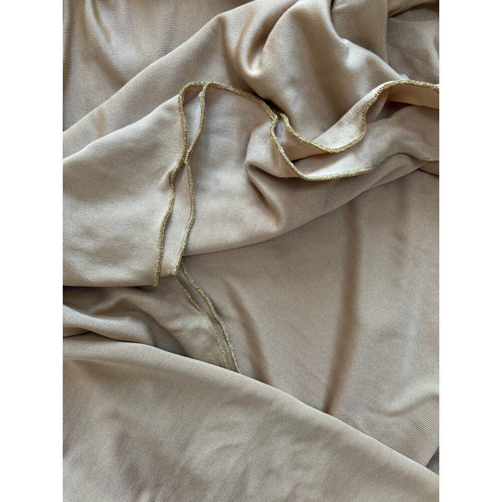 Women’s 100% Silk Maxi Dress Large Tan Gold Sheer Flowy Spaghetti Strap Women’s - Picture 5 of 8